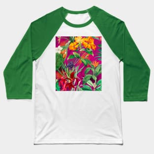 Colorful tropical floral leaves botanical illustration, tropical plants,leaves and flowers, red pink leaves pattern Baseball T-Shirt